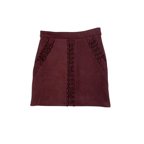 NWT LF Seek The Label Burgundy Mini Skirt - Faux Leather Suede - Size S - Picture 1 of 6